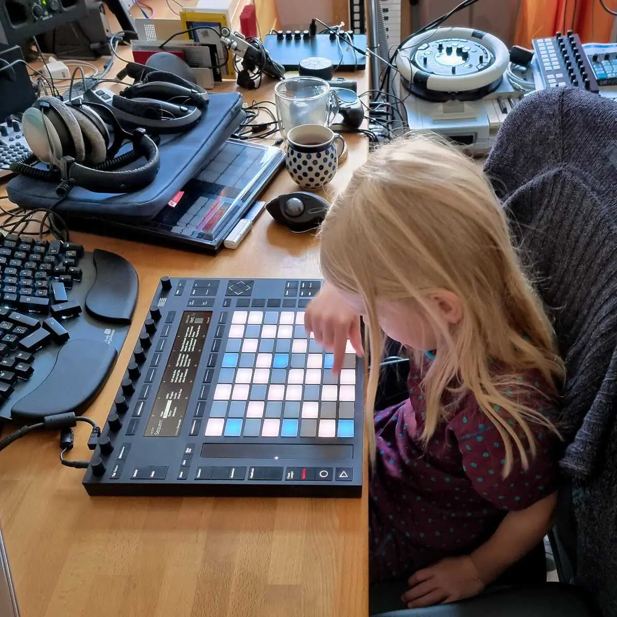 Next generation at the Push 2 in front of lots of audio gear