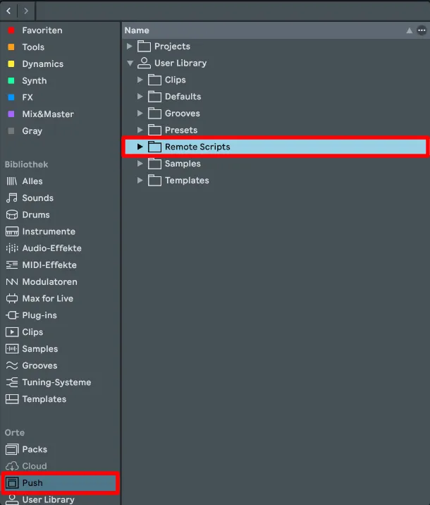 Live 12 – target folder for Remote Scripts on the Push