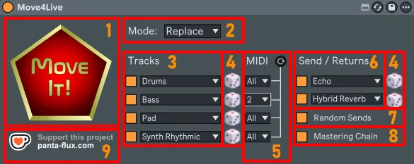 Move4Live device on the Main track – full interface